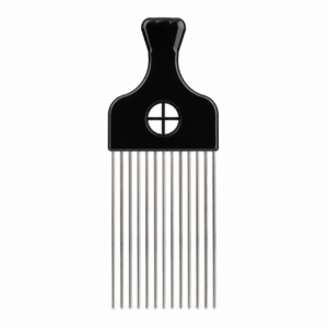 Metal Afro pick comb with black handle for curly and Afro hair